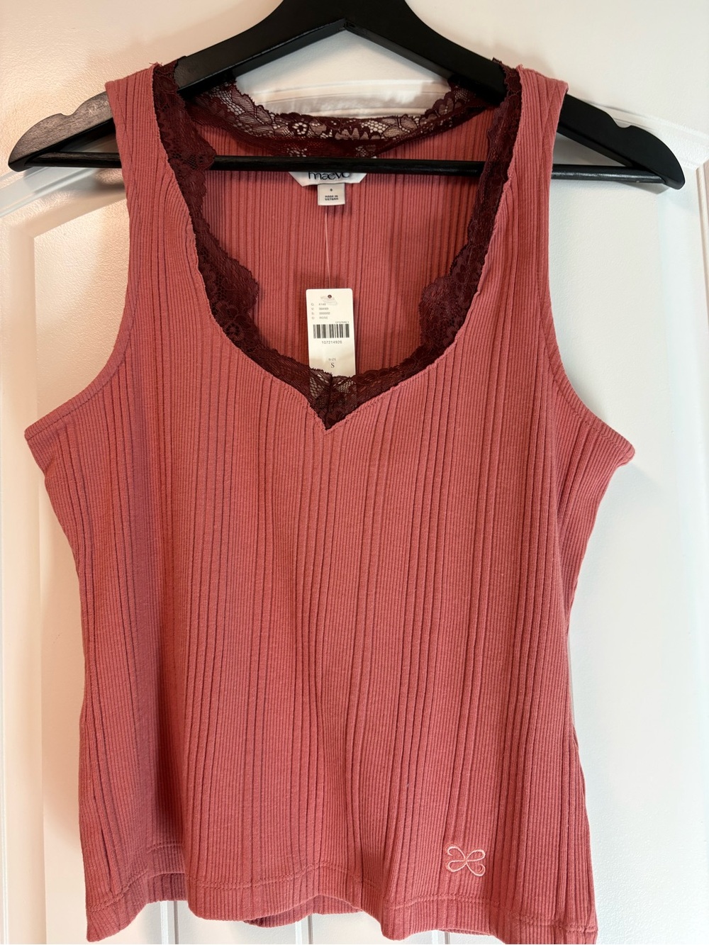 NEW Maeve Lace-Trim Ribbed Tank Top - Rose Size Small